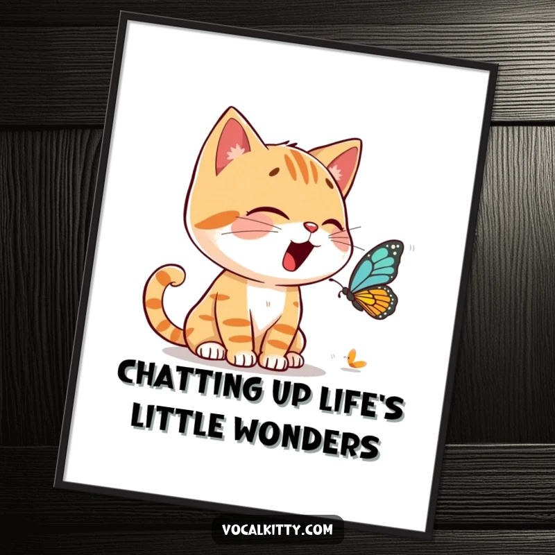 Funny Free Printable cat talking to butterfly wall art