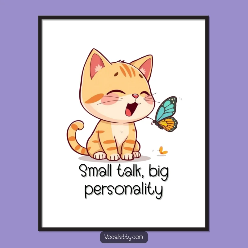 Free Printable Wall Art: Animated Cat Butterfly Chat Humorous Art