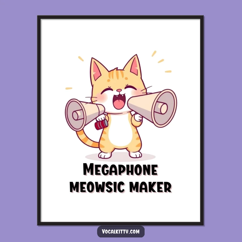 Free Printable Wall Art: Funny Cat Yelling Megaphone, Hilarious Downloadable Decor