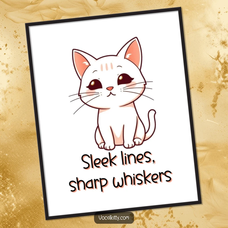 Funny Free Printable Wall Art: A simplified cat profile features dynamically drawn whiskers, adding a touch of style.