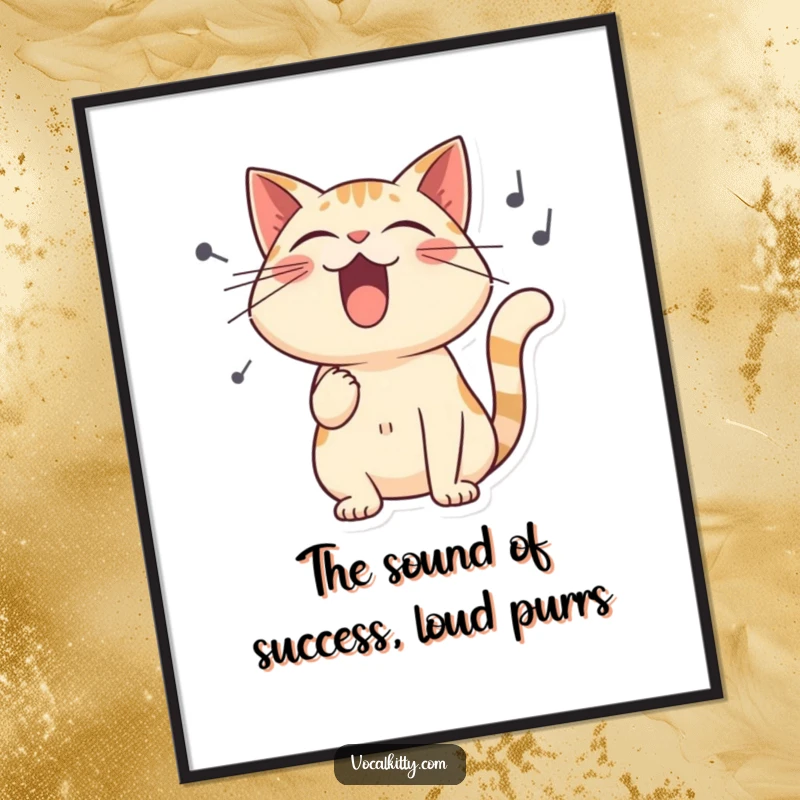 Funny Free Printable Wall Art: A stylized cat passionately singing with large, colorful sound waves radiating outwards.