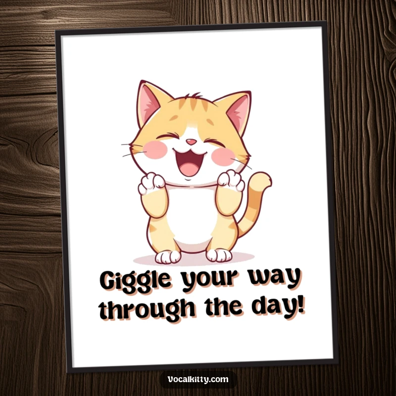 Free Printable wall art of a cat giggling and clutching its sides.
