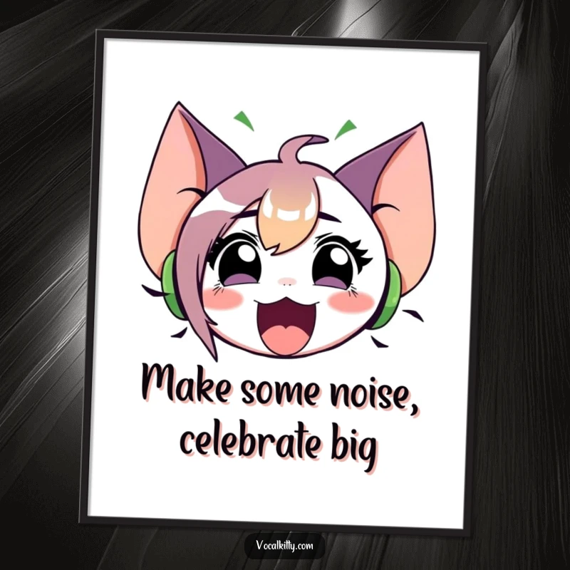 Funny Free Printable Wall Art: Character with oversized ears emitting sound waves, mouth open wide, a downloadable piece of vibrant art.