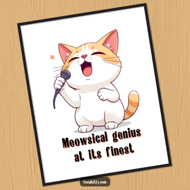 Funny Free Printable Wall Art: an opera cat flexing its vocal cords with one paw dramatically placed over its heart.