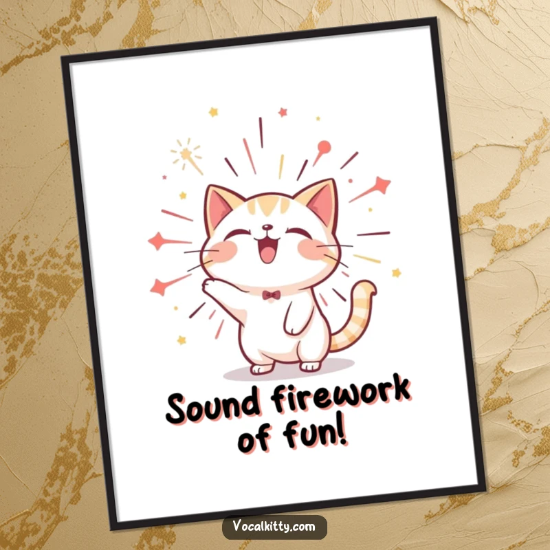 Funny Free Printable Wall Art: Cat Character Exploding Like a Spectacular Firework, Vibrant Celebration Art