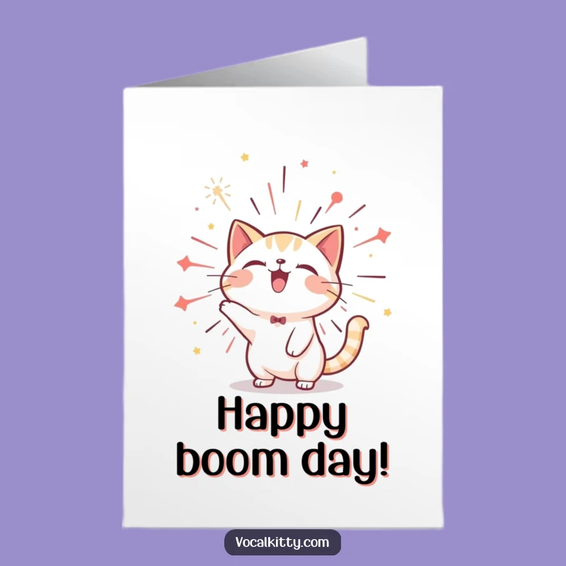 Free Printable Birthday Card: Fireworks Cat, Joyful Explosion Funny Downloadable Gift