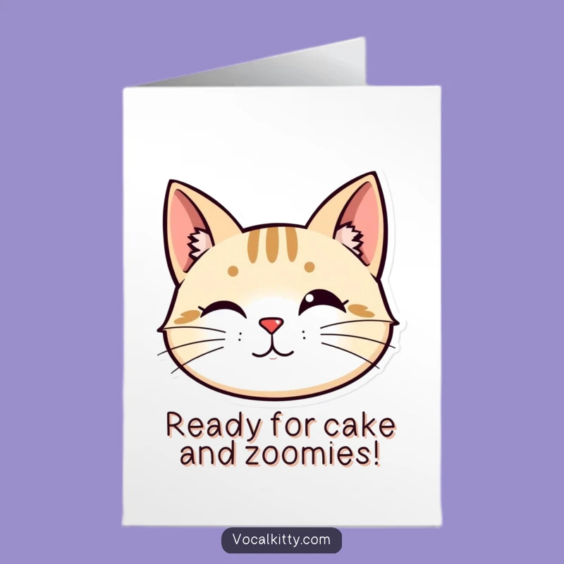 Free Printable Birthday Card: Vibrating Whiskers Cat Head, Downloadable Funny Surprise