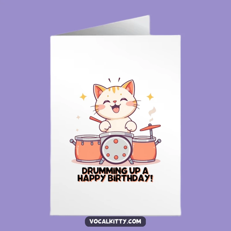 Free Printable Cat Drummer Birthday Card - Noise Maker Downloadable Greeting