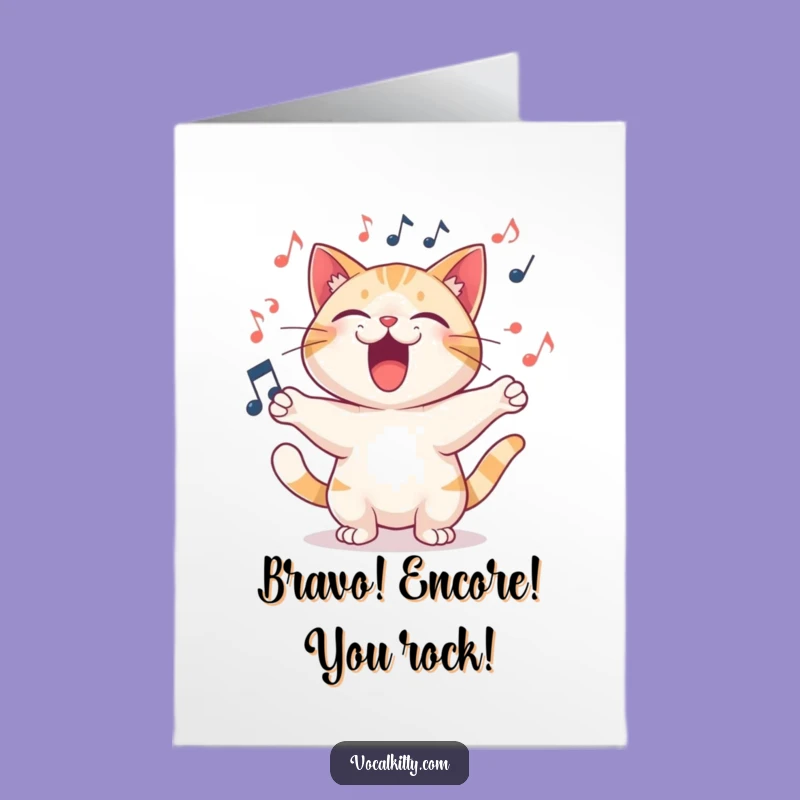 Free Printable Congrats Card: Singing Cat, Joyful Song, Celebration Downloadable
