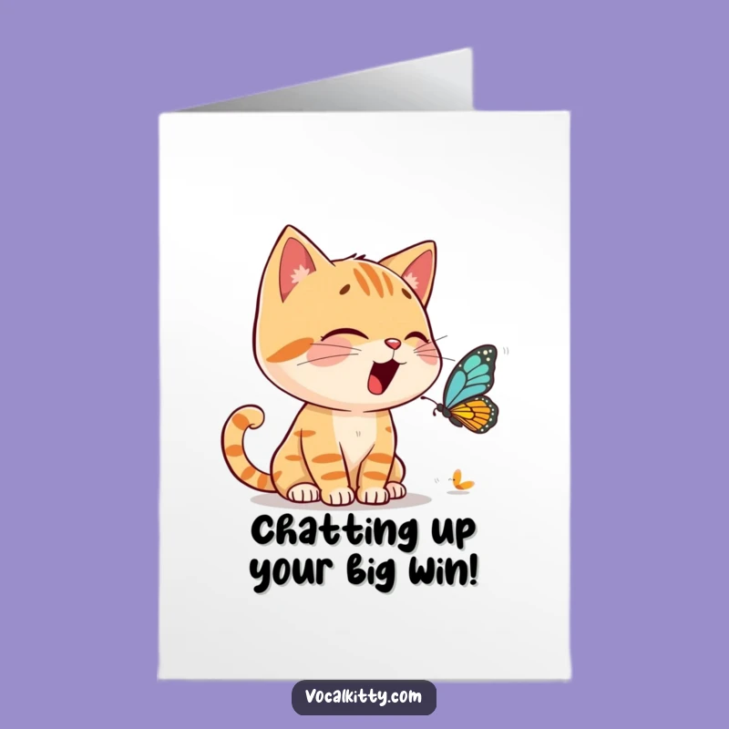 Free Printable Congrats Card: Animated Cat Butterfly Chat Downloadable Gift