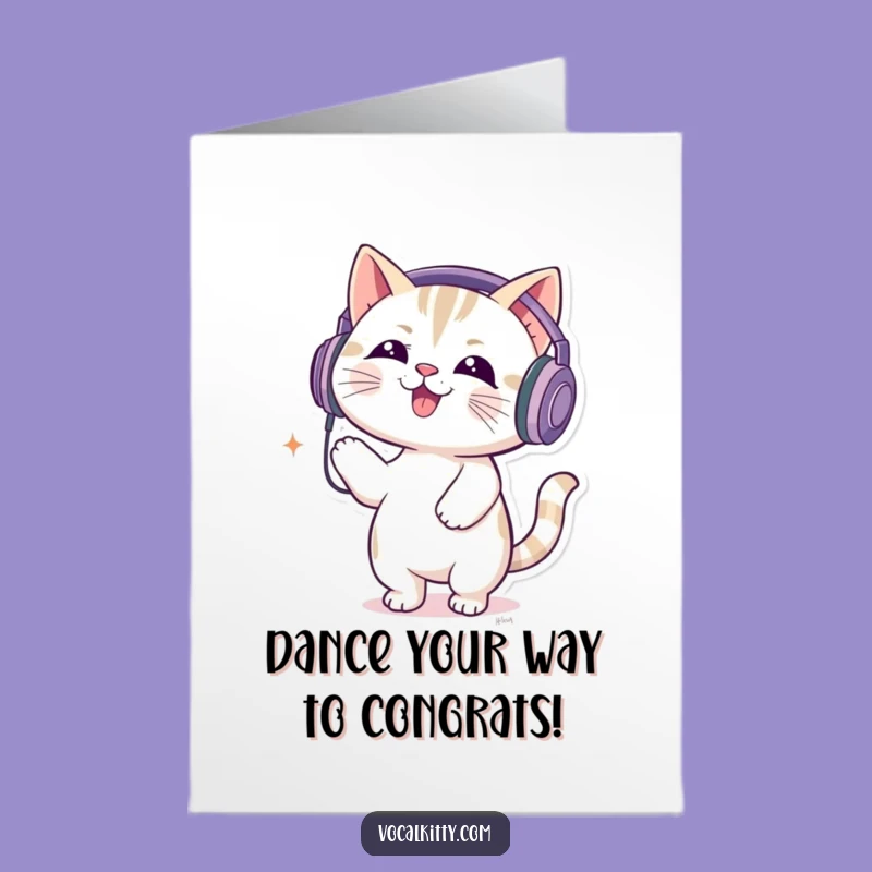 Free Printable Congrats Card: Music Cat Bouncing Funny Downloadable