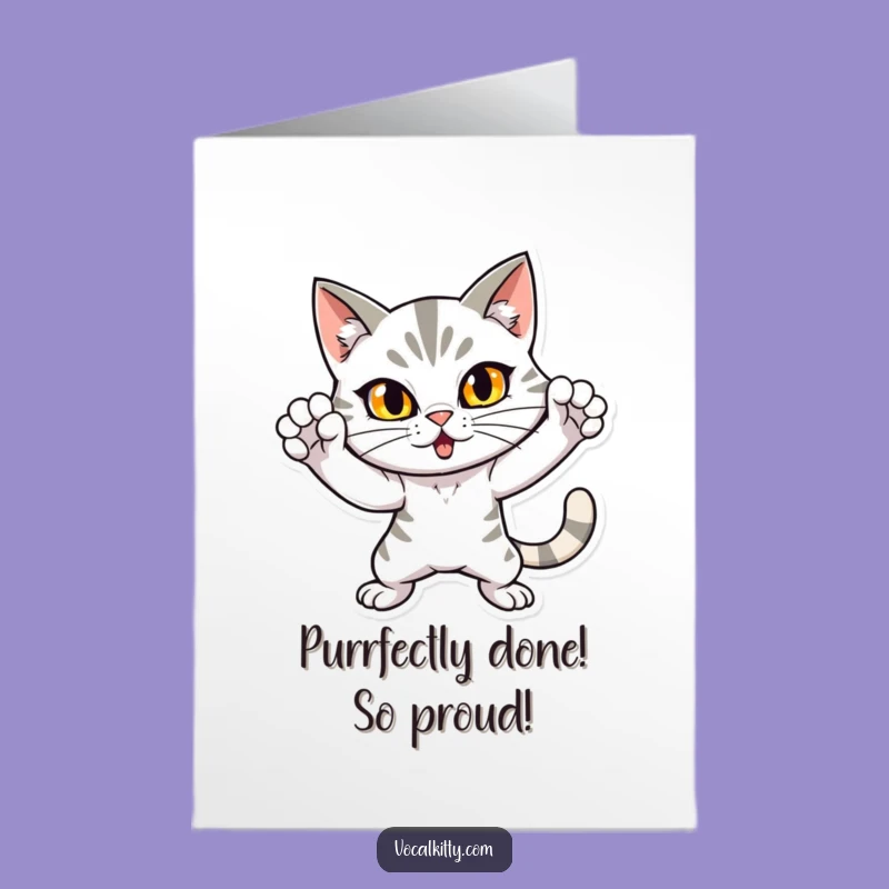 Free Printable Congrats Card: Dramatic Cat's Loud Pose - Funny Downloadable Gift