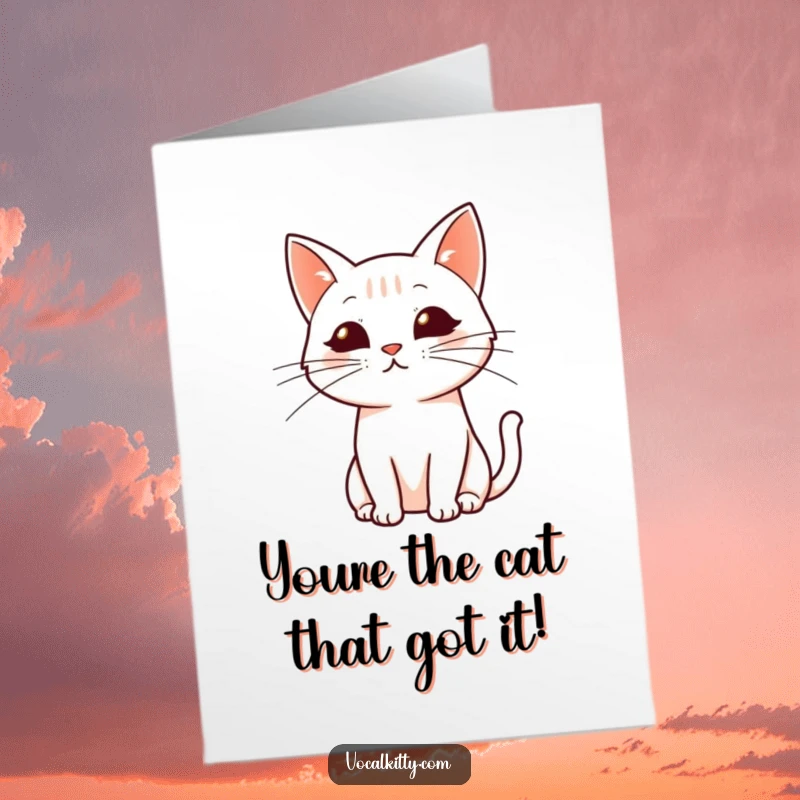 Funny Free Printable Congratulations Card: A simplified cat profile with dynamically drawn whiskers celebrates success stylishly.