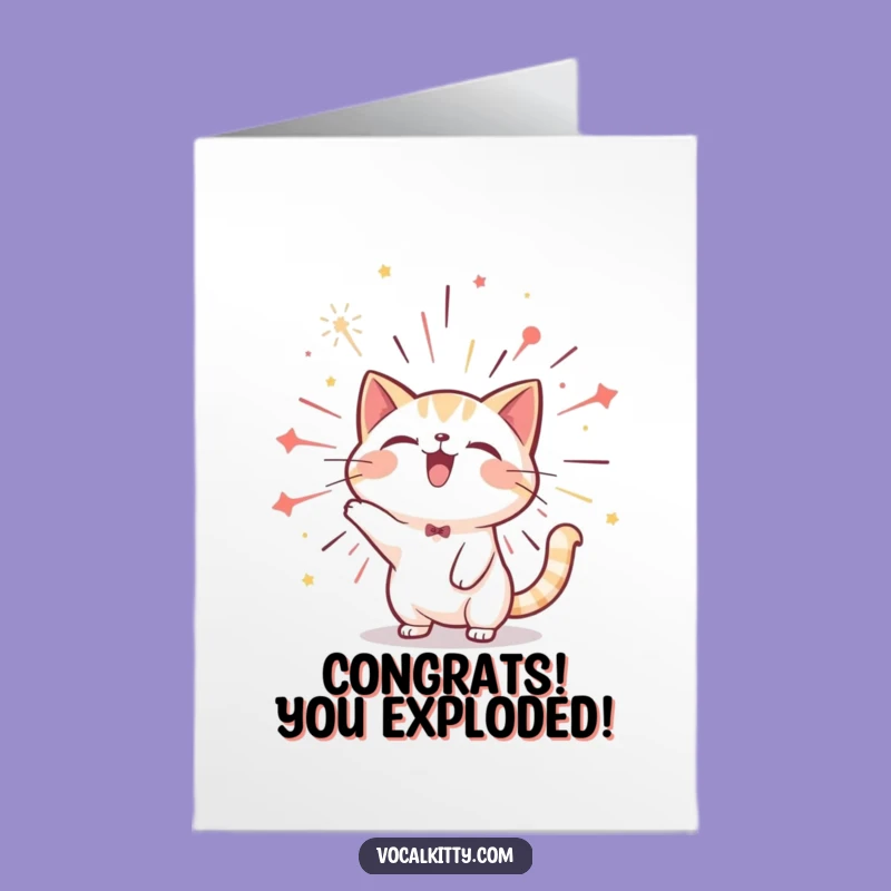 Free Printable Congrats Card: Fireworks Cat, Celebrate Achievements Downloadable Gift