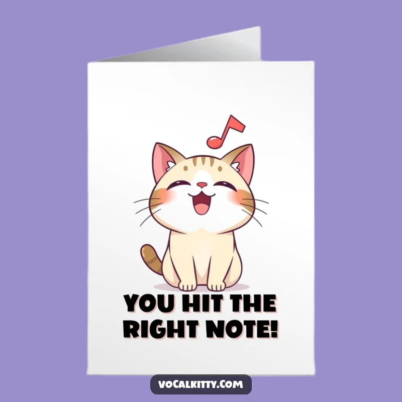 Free Printable Congrats Card: Joyful Cat's Musical Note for Sweet Success