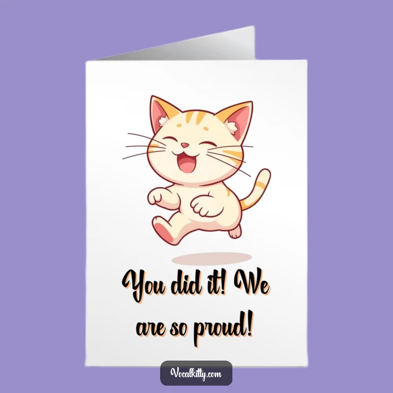 Free Printable Congrats Card: Whiskers Cat Leap - Humorous Downloadable Celebration