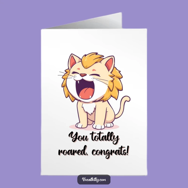 Free Printable Roaring Cat Lion Congrats Card - Comical Downloadable Greeting