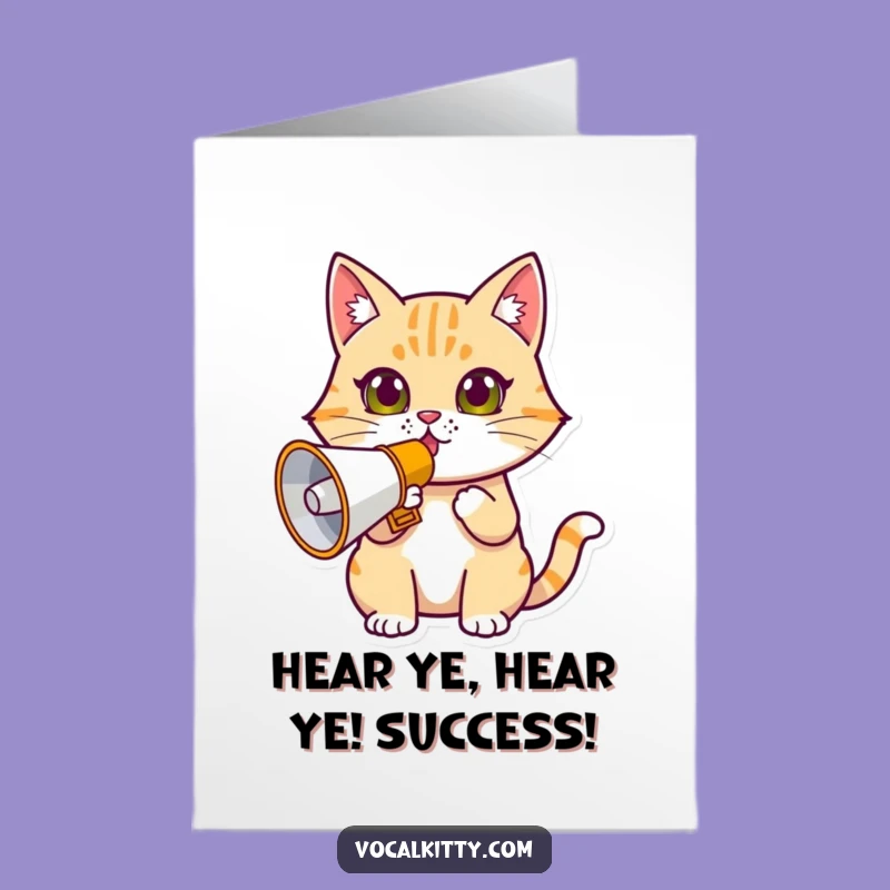 Free Printable Megaphone Cat Congrats Card: Loud Celebration DIY Downloadable Gift