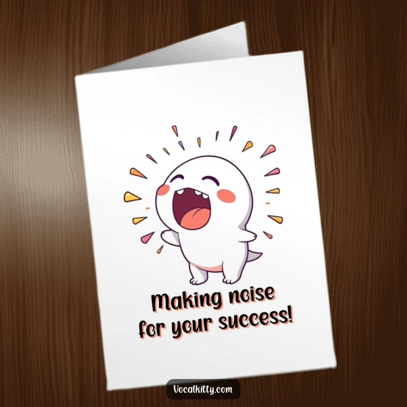 Funny Free Printable Congratulations Card: Character spewing a rainbow of noisy expressions from its open mouth.