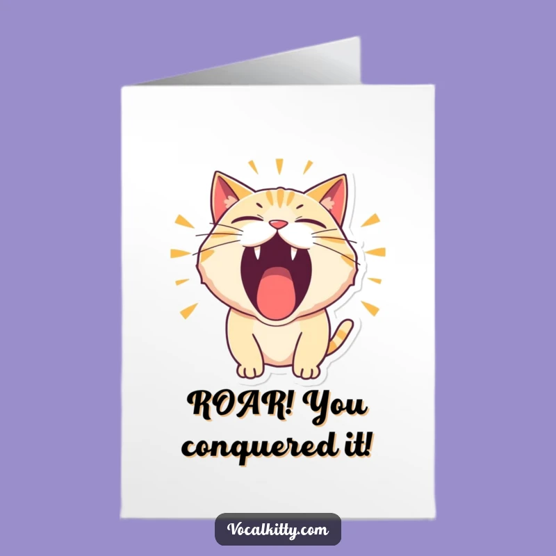 Free Printable Congrats Card: Roaring Cat, Comical, Celebration Downloadable