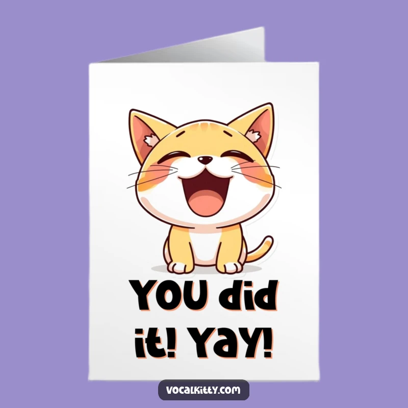 Free Printable Congratulations Card: Tiny Cat Yelling Joyful Message