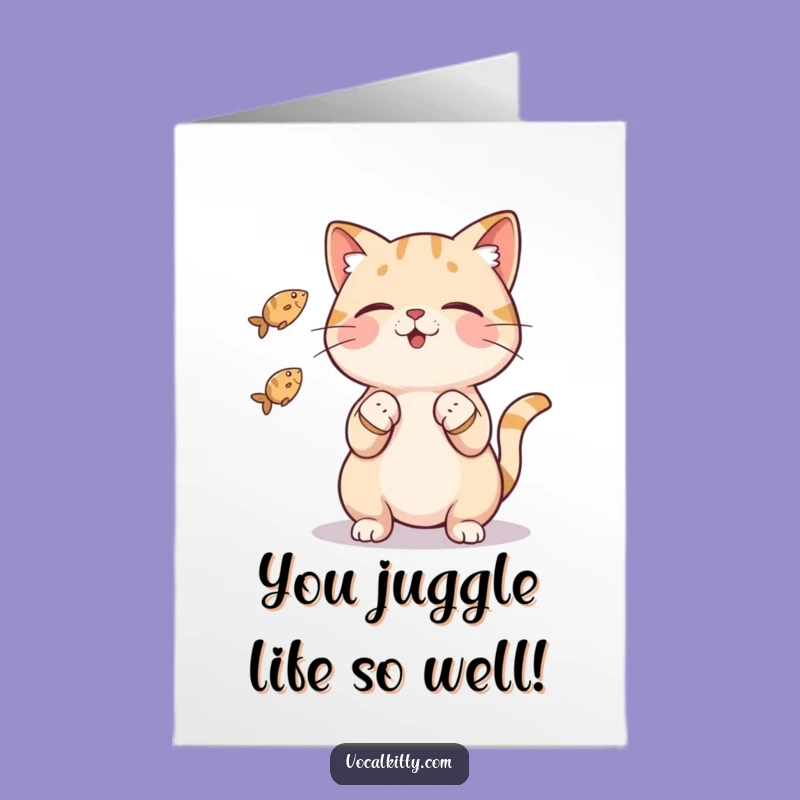 Free Printable Congrats Card: Talented Juggling Cat, A Cheerful Downloadable Gift