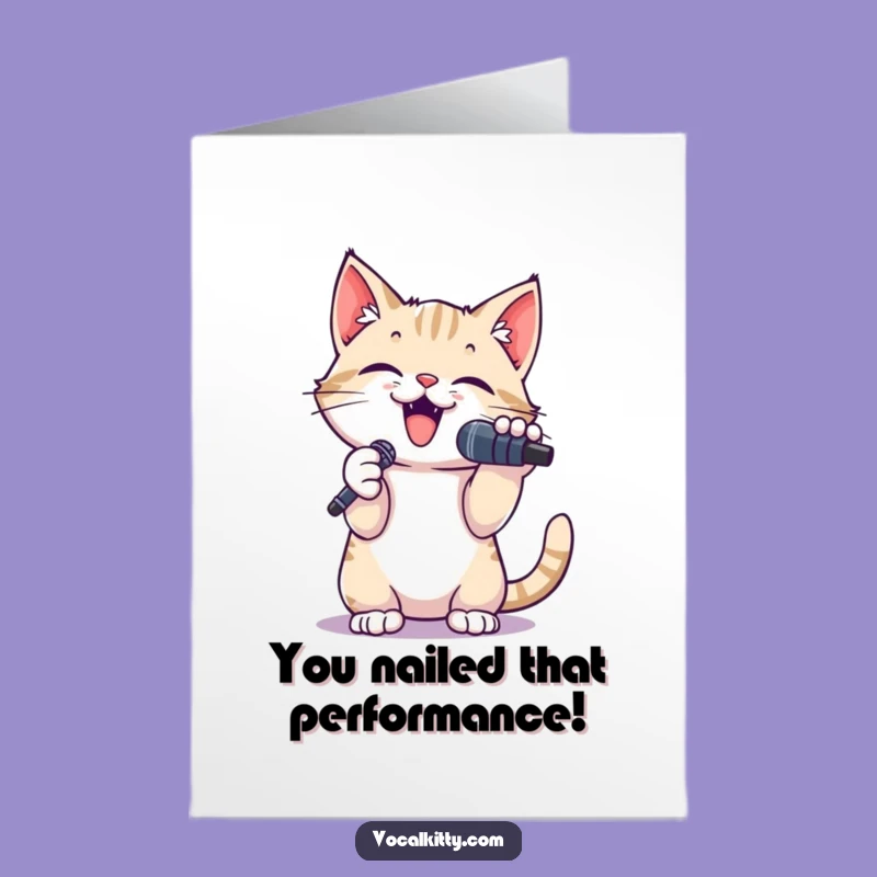 Free Printable Congrats Card: Star Cat's Victory Song - Humorous Downloadable Gift of Applause