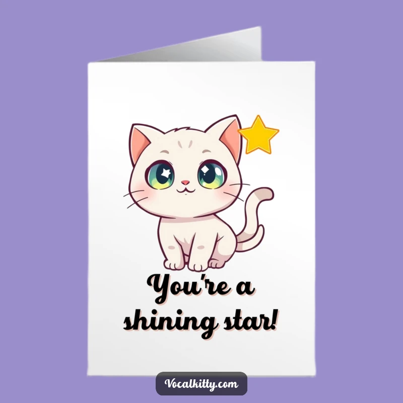 Free Printable Congrats Card: Dreamy Cat Chasing Star, DIY Downloadable Fun