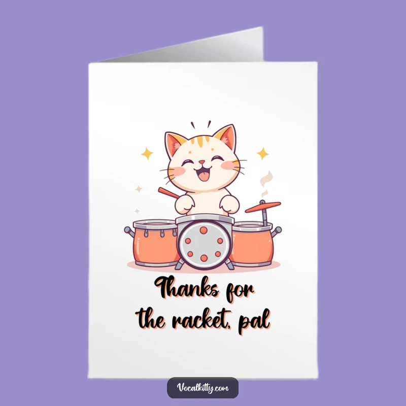 Free Printable Cat Drummer Thank You Card - Noise Maker Downloadable Greeting