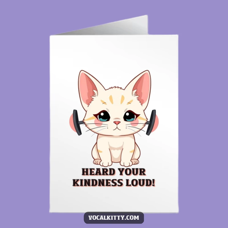 Free Printable Thank You Card: Big-Eared Cat Listens to Your Gratitude, Funny Downloadable