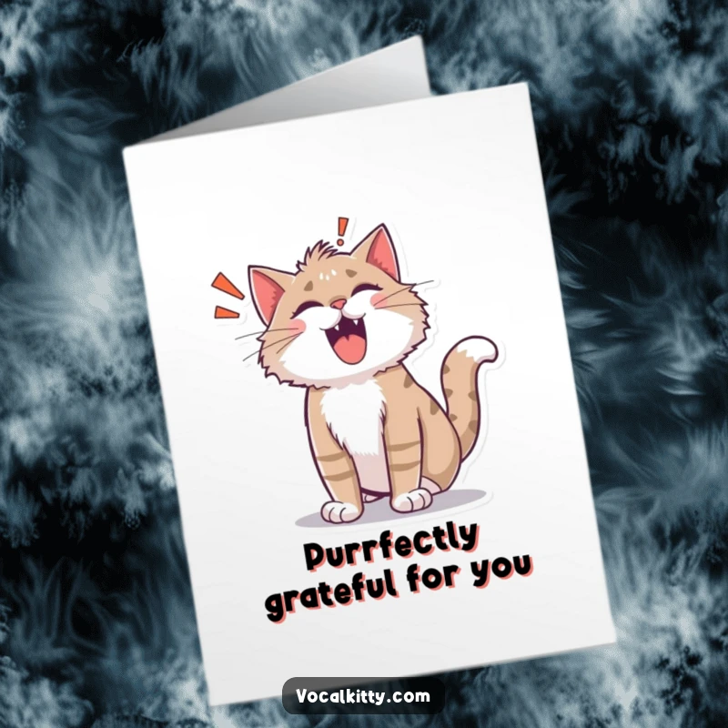 Funny Free Printable Thank You Card: A cat with its fur standing straight up, mid-ROAR!, conveying an over-the-top thank you.