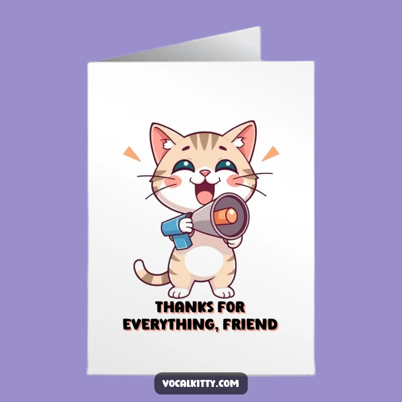 Free Printable Thank You Card: Enthusiastic Cat Megaphone Greeting, Funny Downloadable