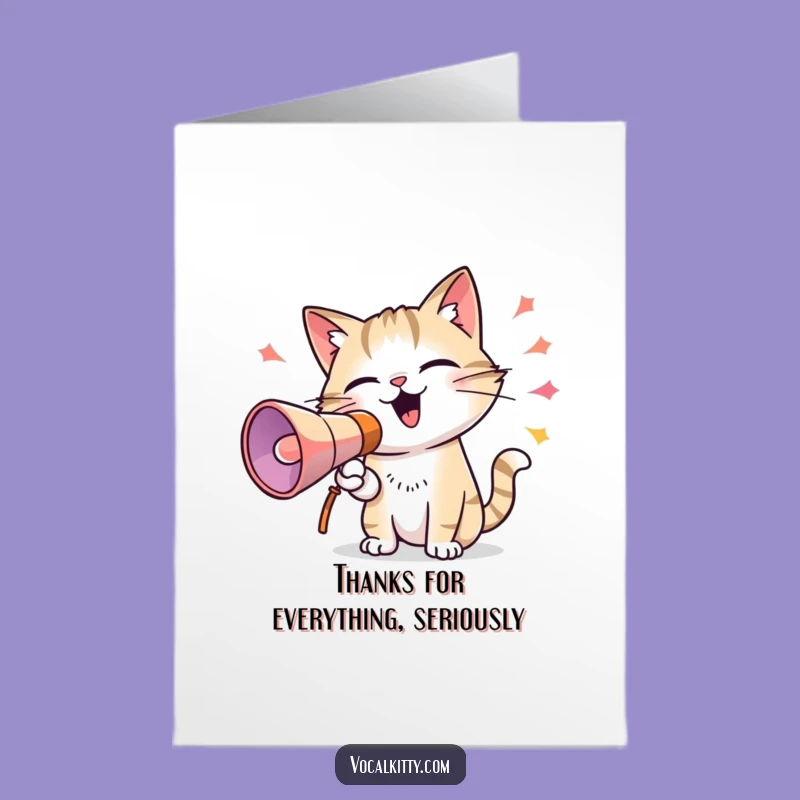 Free Printable Thanks Card: Cat Megaphone Thanks, Loud and Clear!