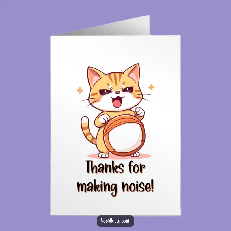 Free Printable Thank You Card: Drumming Cat, Funny Downloadable Gift Expressing Thanks