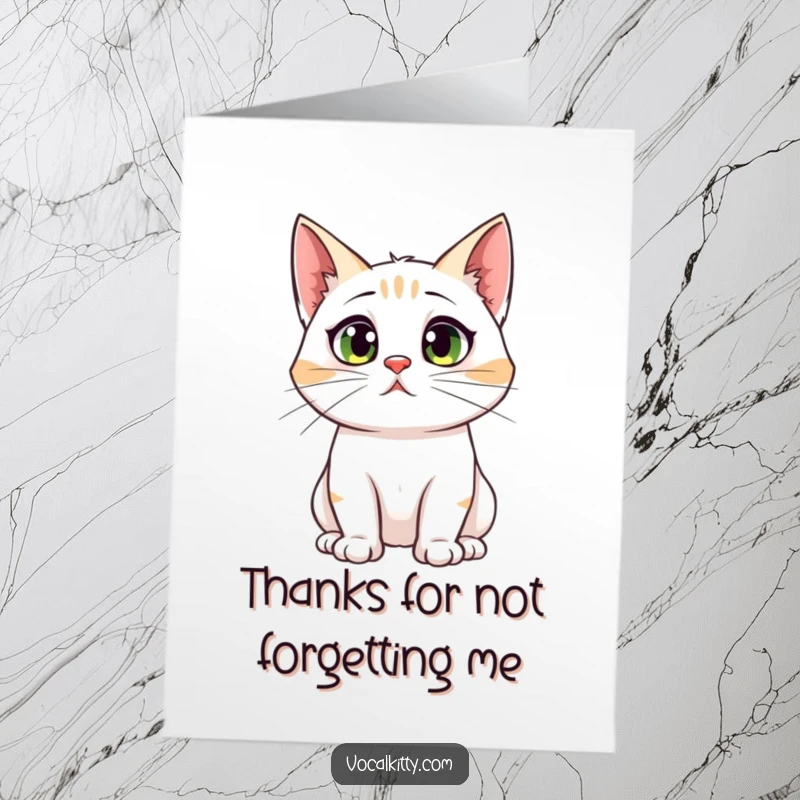 Funny Free Printable Thank You Card depicting a cat with disproportionately large ears, startled by an overwhelming amount of thanks.