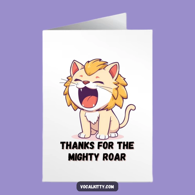 Free Printable Roaring Cat Lion Thank You Card - Comical Downloadable Greeting