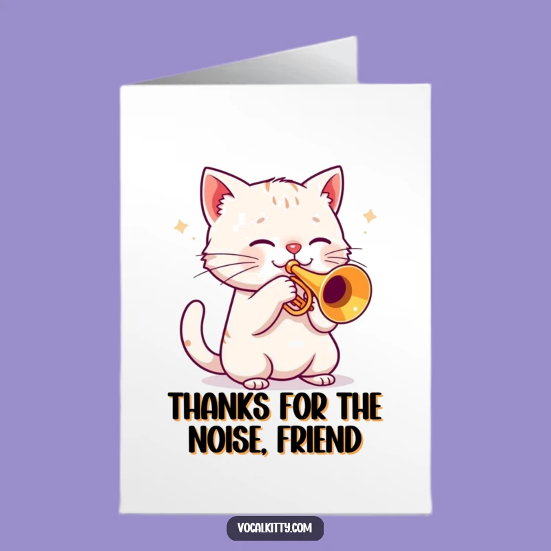 Free Printable Cat Trumpet Thank You Card - Musical Gratitude Downloadable Greeting