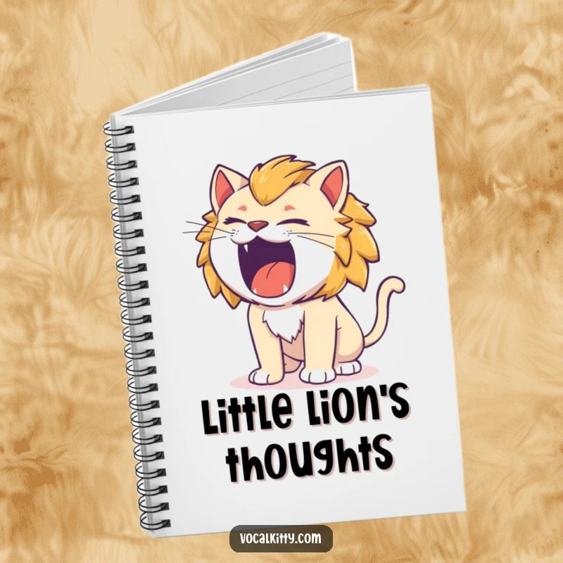 Funny cat holding a notebook, roaring like a tiny lion, journal.