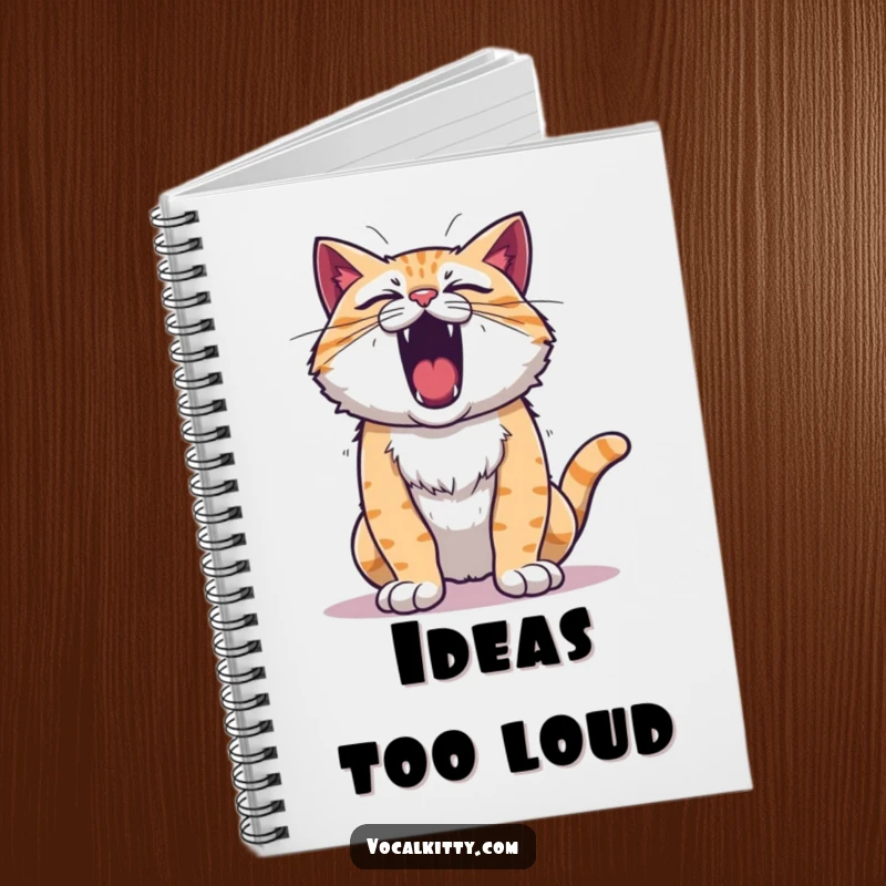 Funny roaring cat notebook, chest puffed out, inspiring loud thoughts and creative writing.