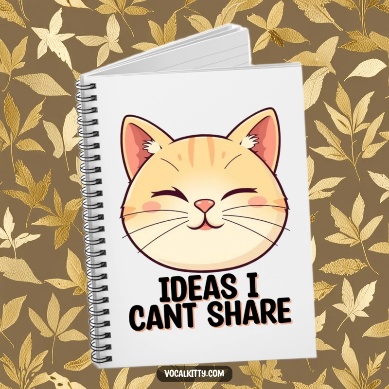 Funny cat notebook featuring a cartoon cat face with whiskers playfully forming a wink, ideal for jotting down notes and creative ideas.