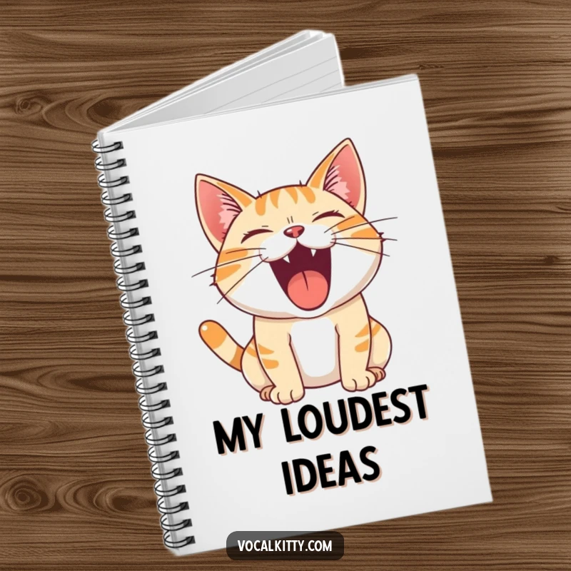 Funny Notebook with a cat's mouth wide open in a joyful roar, perfect for capturing loud and bold ideas.