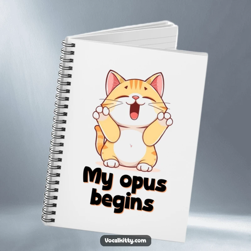 Funny yodeling cat notebook, featuring a cat yodeling with paws over ears, inspiring creative writing and drawing. Perfect for notes.