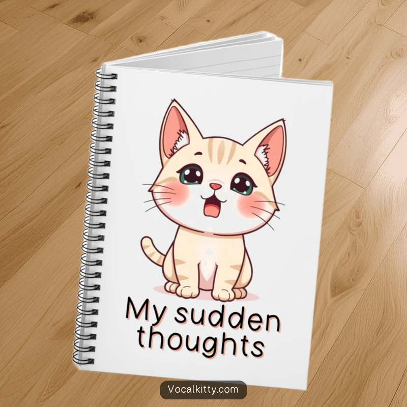 Funny startled cat notebook, ears perked high, symbolizing quick reactions and humorous surprise.