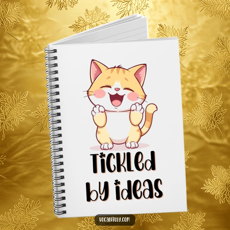 Funny Notebook featuring a cat character giggling heartily, holding its sides, inspiring lighthearted note-taking.