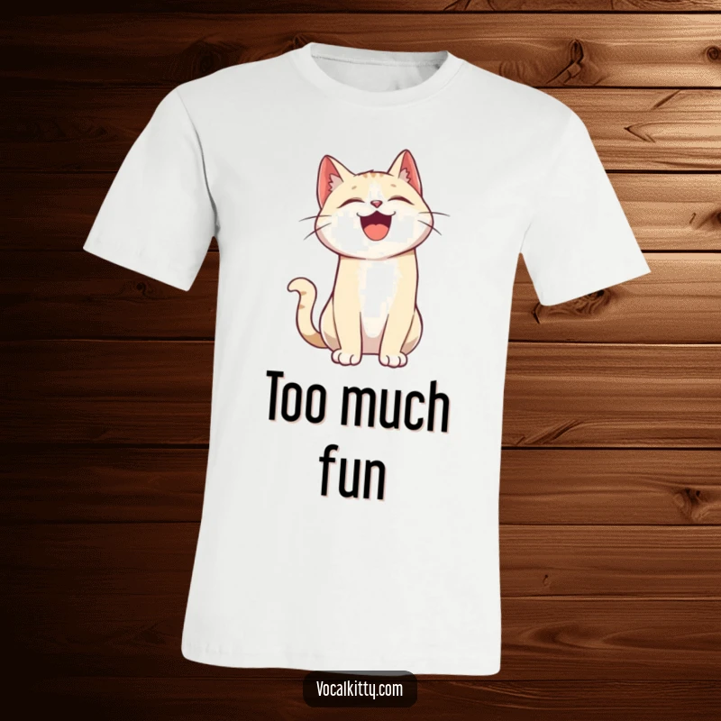 Funny t-shirt featuring a cartoon cat character throwing its head back, captured mid-laugh with pure, unadulterated hilarity.