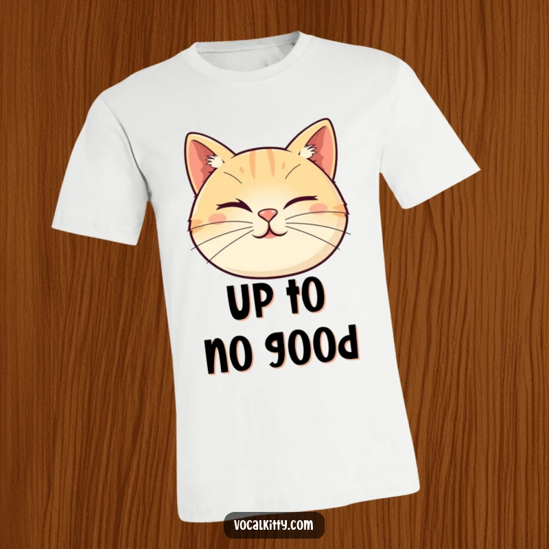 Funny cat t-shirt showcasing a cartoon cat face with whiskers forming a playful wink, exuding charm and a hint of mischief.