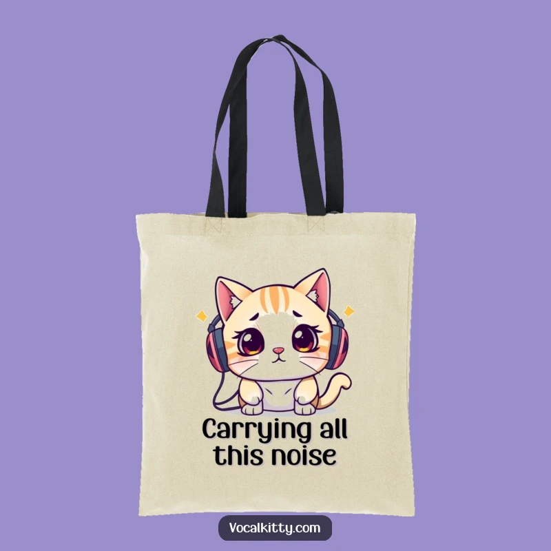 Funny Overwhelmed Cat Speakers Tote Bag: Carry Your Need for Silence!