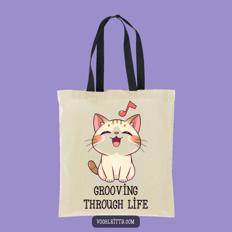 Funny Joyful Cat Music Tote Bag - Carry Your Tunes with Happiness